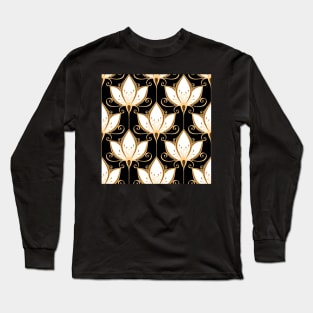 Art deco Lotus Golden tile pattern Long Sleeve T-Shirt